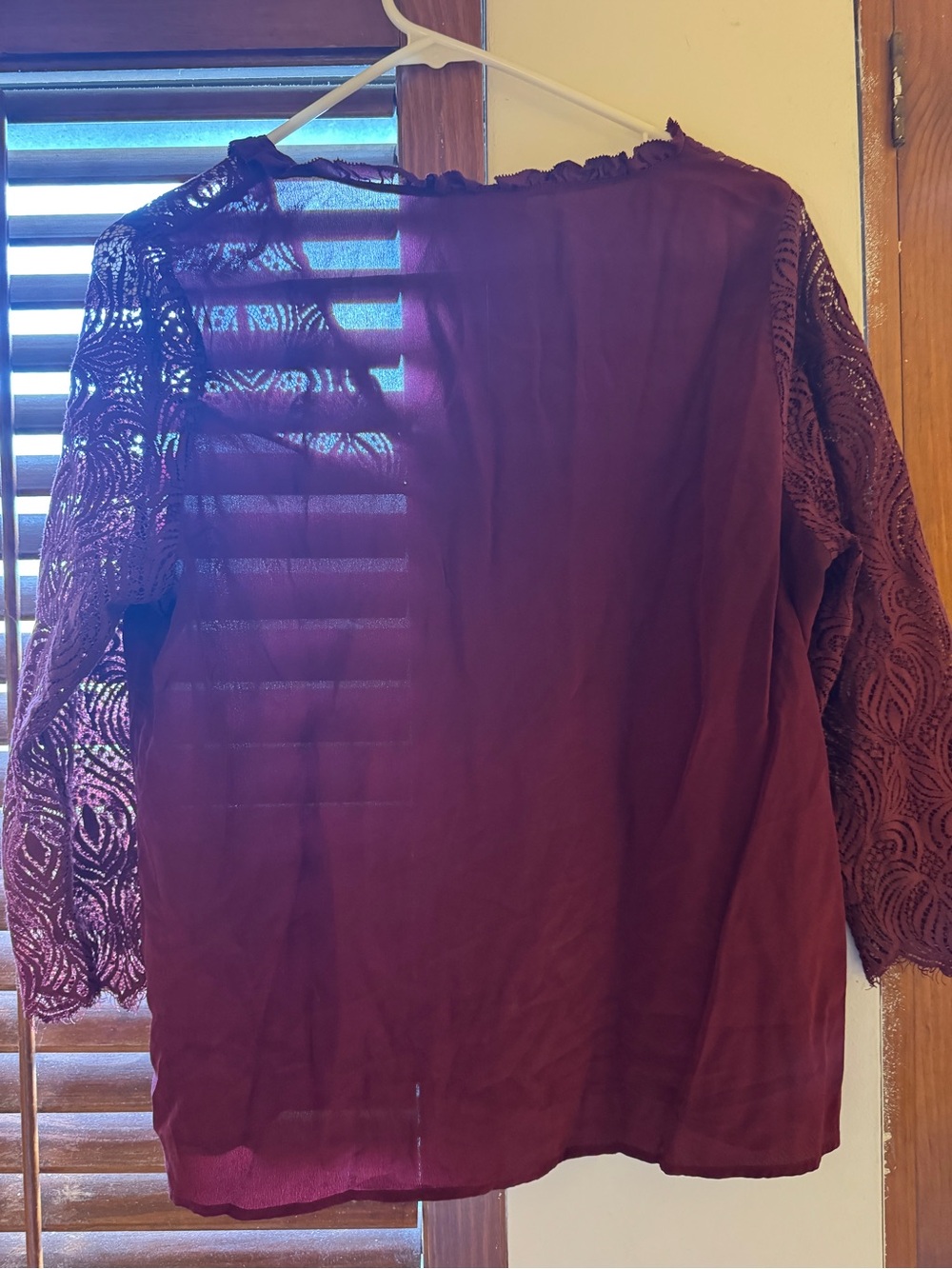 Sezane Silk Burgundy Lace-Trim Blouse - Picture 3 of 9